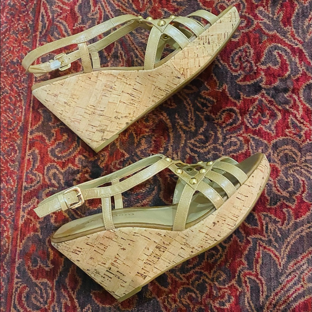 Franco Sarto beige wedge cork style sandals